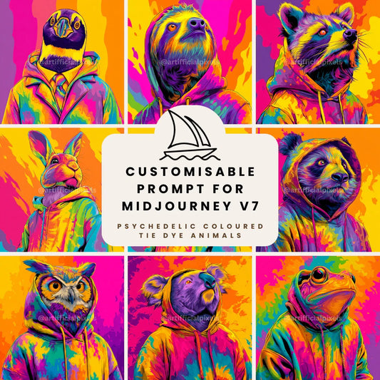 Tie Dye Streetwear Animal Portraits AI Art Prompt for Midjourney AI Image Generator - CITTRA Collective