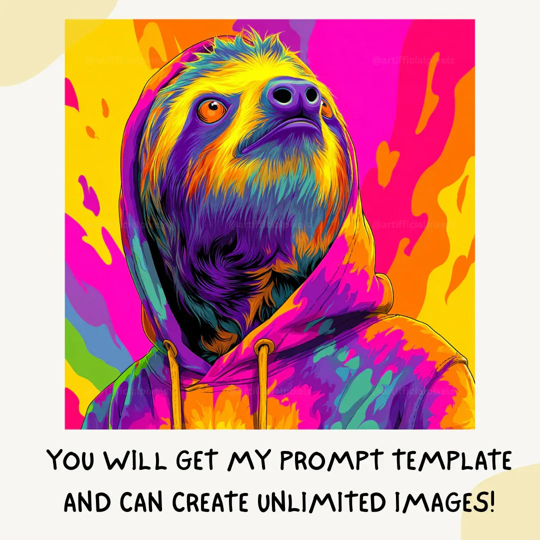 Tie Dye Streetwear Animal Portraits AI Art Prompt for Midjourney AI Image Generator - CITTRA Collective
