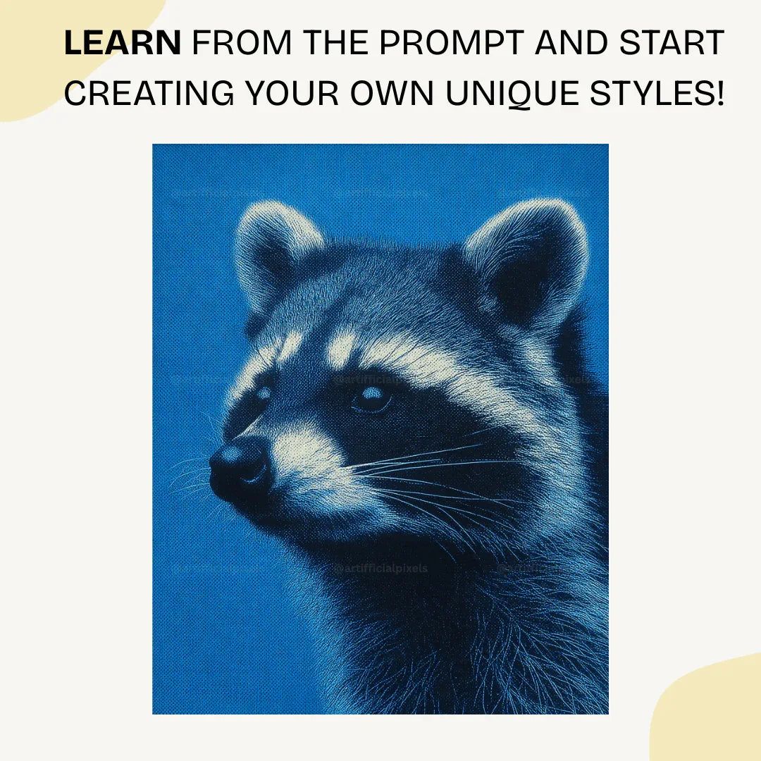 Midjourney Prompt for Blue Monochrome Animal Pointillism Posters - CITTRA Collective