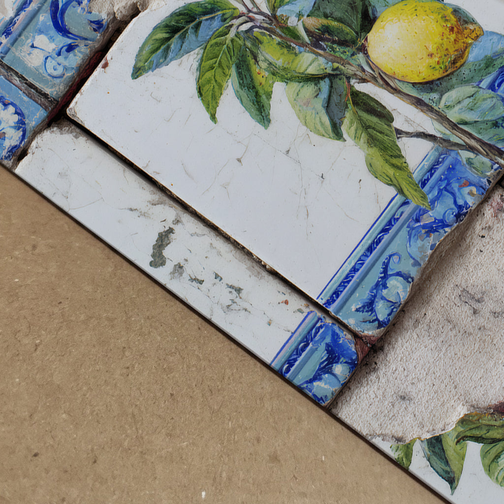 Realistic Portuguese Azulejo Lemon Poster – Mediterranean Tile Print