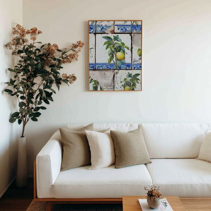 Wooden Framed Realistic Portuguese Lemon Azulejo Print - CITTRA Collective 