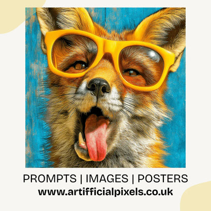 Retro fox AI art with summer vibes generated using Midjourney prompt template perfect for Etsy sellers and commercial use

