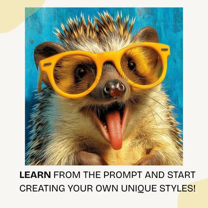 Retro hedgehog AI art with summer vibes created using customizable Midjourney prompt for digital artists and commercial use

