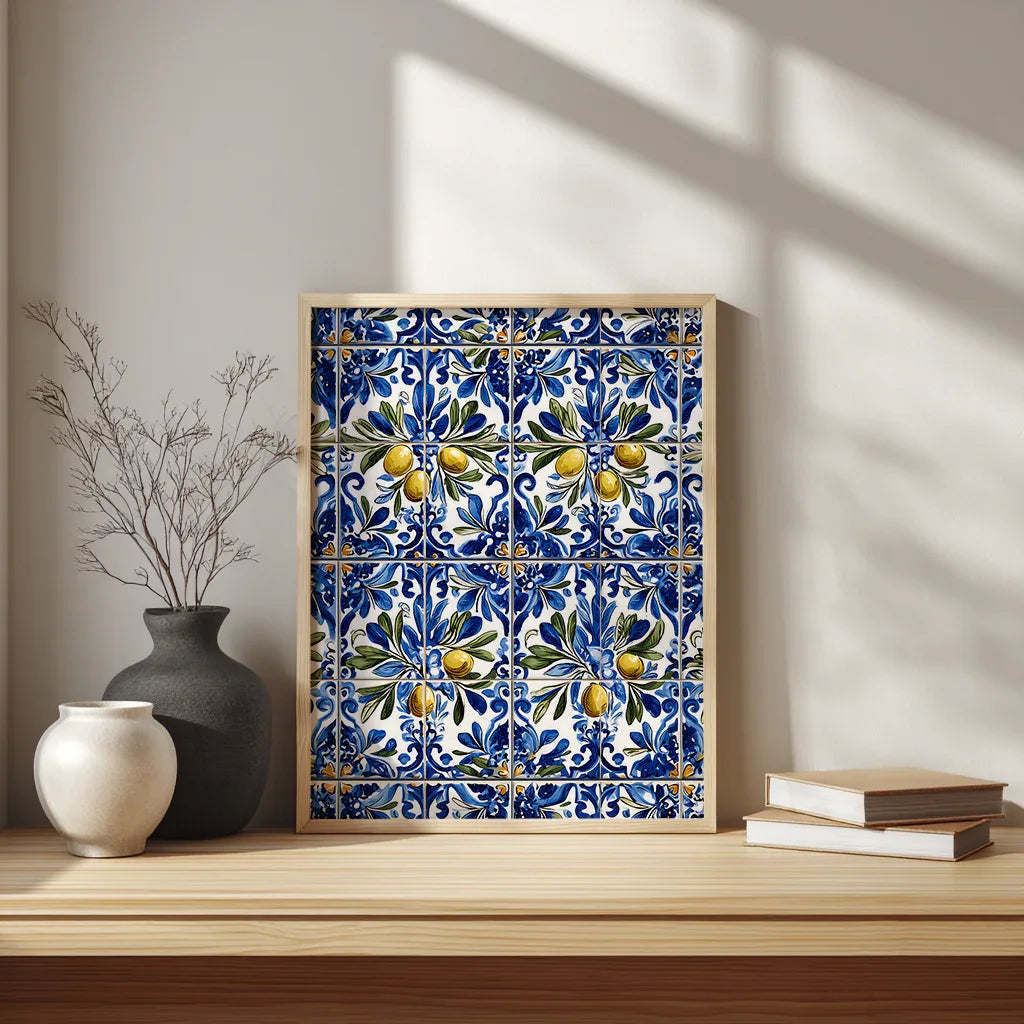 Portuguese Azulejo Olive Branch Poster - CITTRA Collective