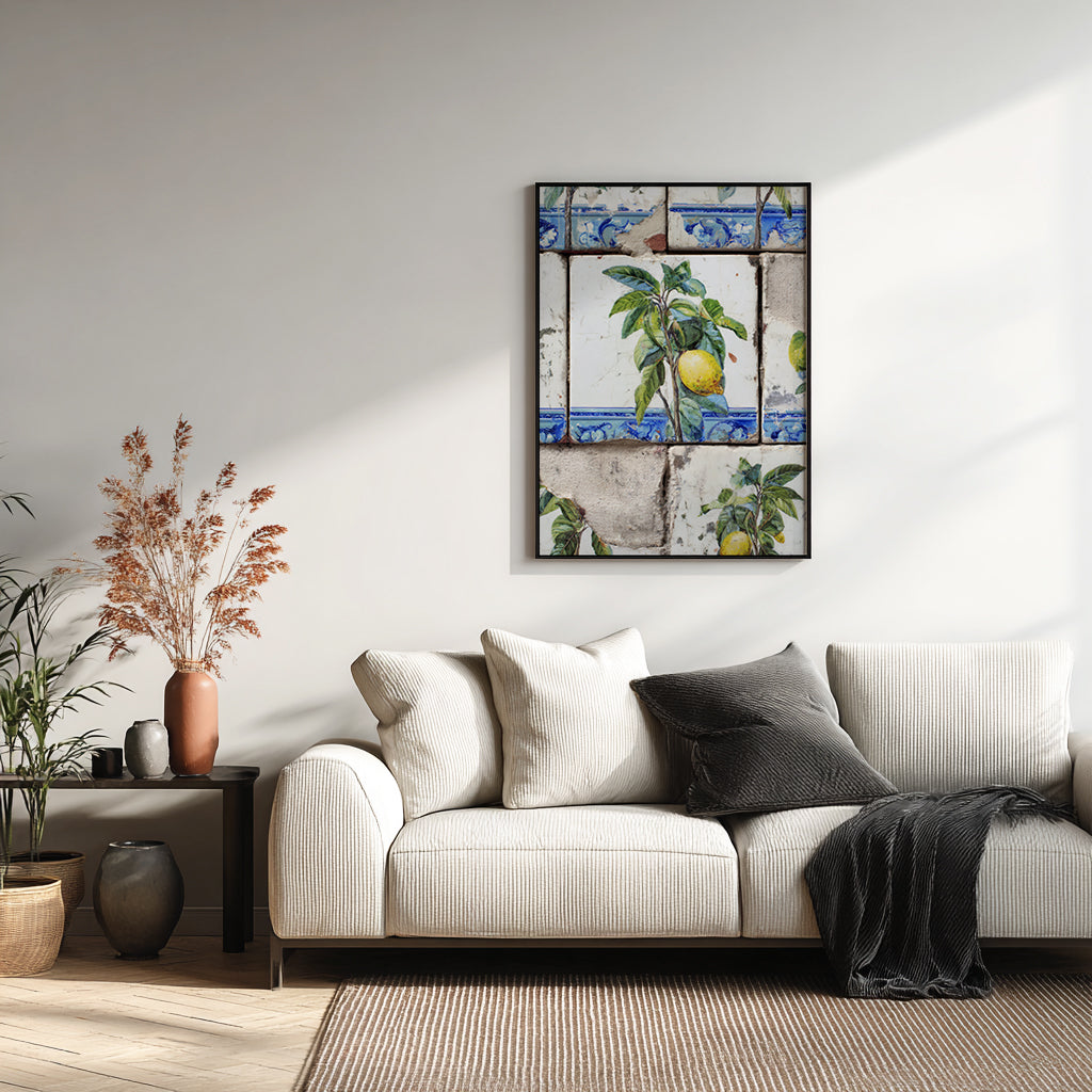 Wooden Framed Realistic Portuguese Lemon Azulejo Print - CITTRA Collective 