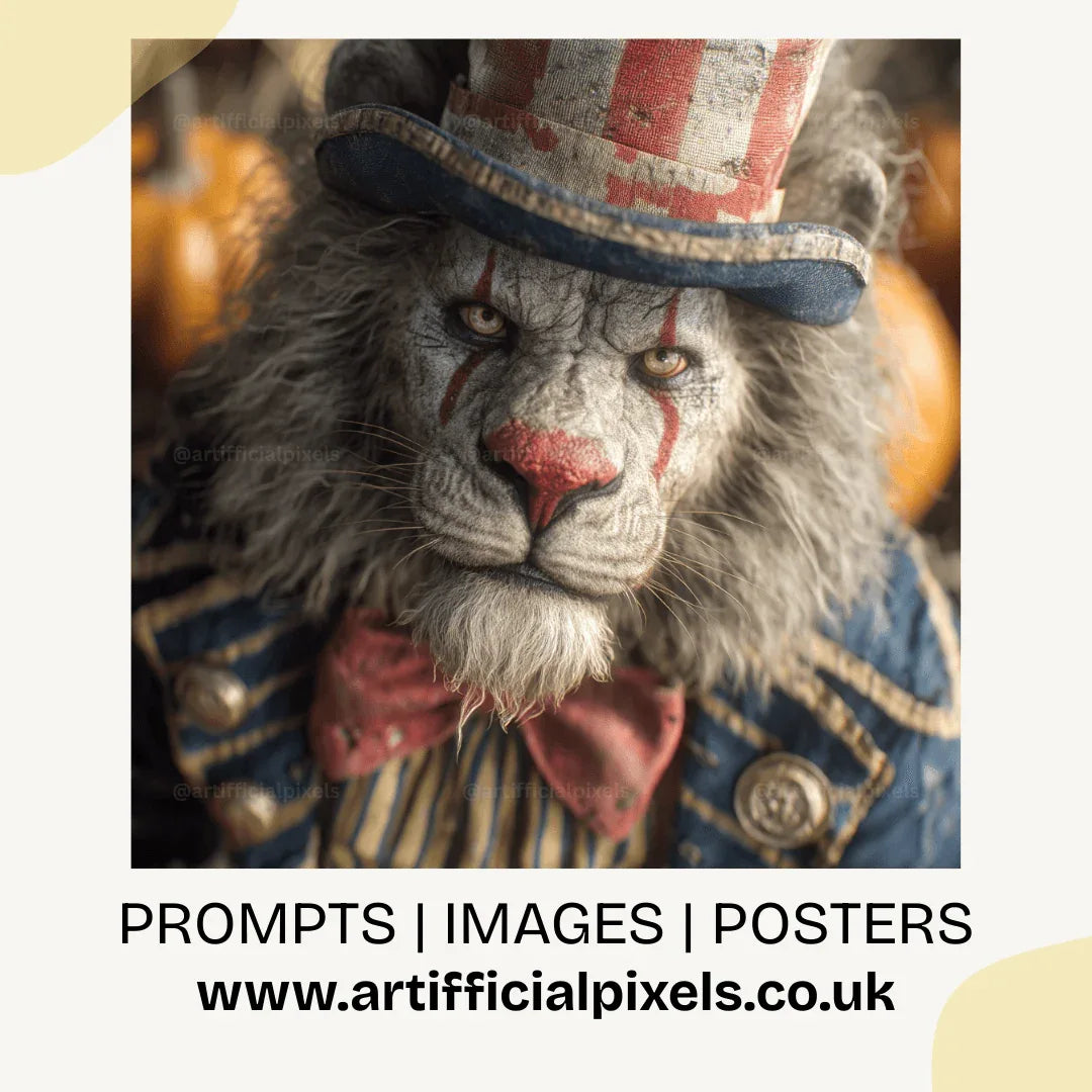 Editable Midjourney Prompt for Creepy American Halloween Animal Clowns - CITTRA Collective