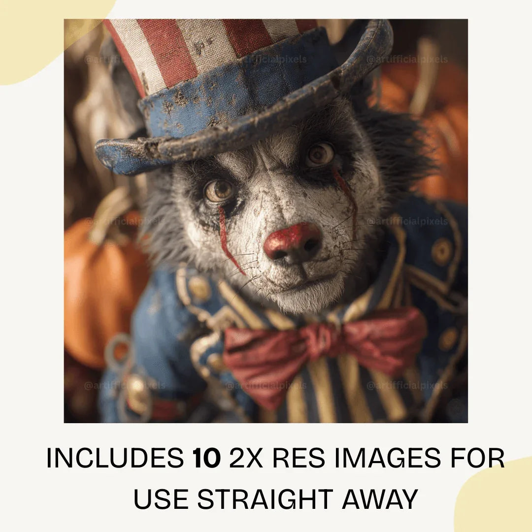 Editable Midjourney Prompt for Creepy American Halloween Animal Clowns - CITTRA Collective