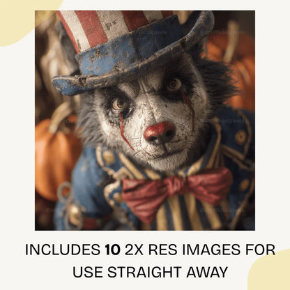 Editable Midjourney Prompt for Creepy American Halloween Animal Clowns - CITTRA Collective