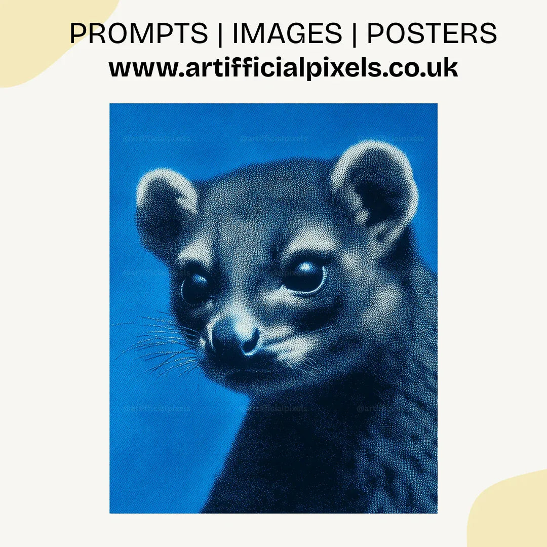 Midjourney Prompt for Blue Monochrome Animal Pointillism Posters - CITTRA Collective