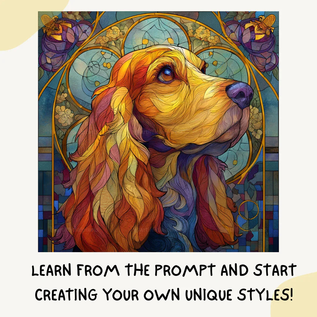 Stained Glass Dog Art Prompt for Midjourney AI Image Generator - CITTRA Collective