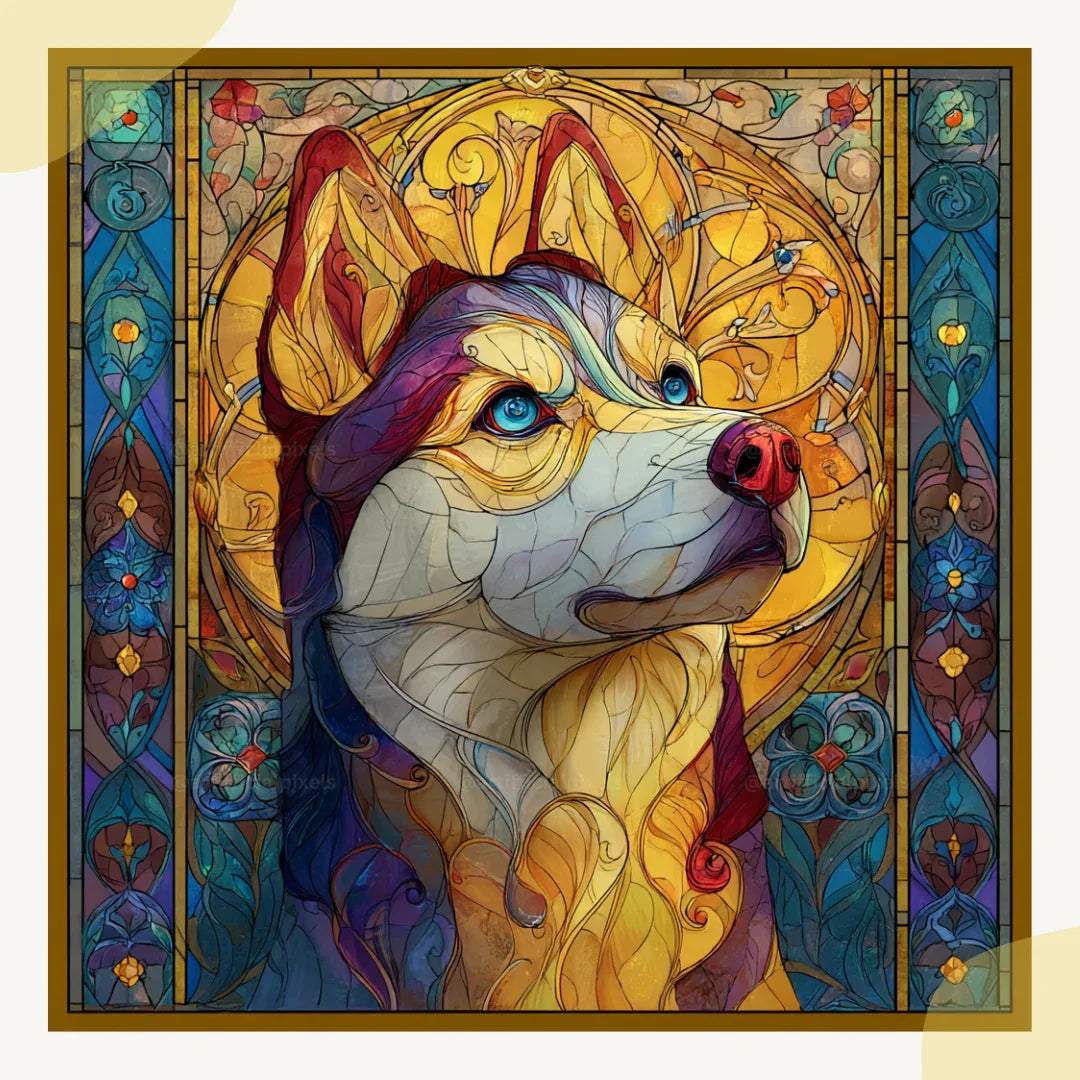 Stained Glass Dog Art Prompt for Midjourney AI Image Generator - CITTRA Collective