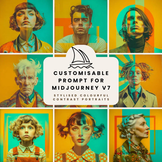 Stylised Split Tone Portrait Art Prompt for Midjourney AI Image Generator - CITTRA Collective