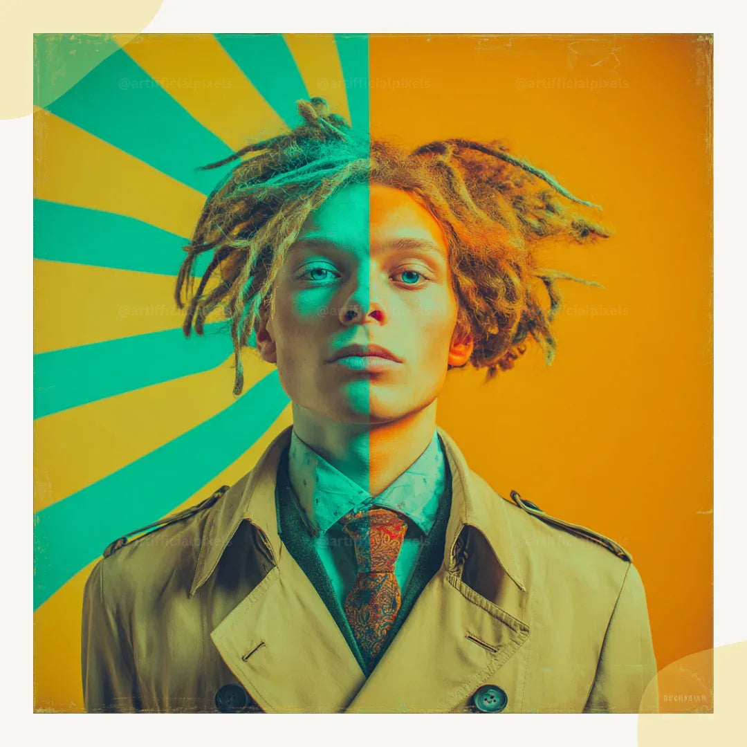 Stylised Split Tone Portrait Art Prompt for Midjourney AI Image Generator - CITTRA Collective
