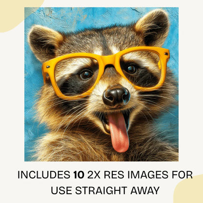 Summer raccoon AI art with retro digital painting style created using customizable Midjourney prompt for print-on-demand

