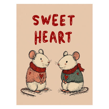 Cute animal couple illustration with sweet heart text for valentines digital assets