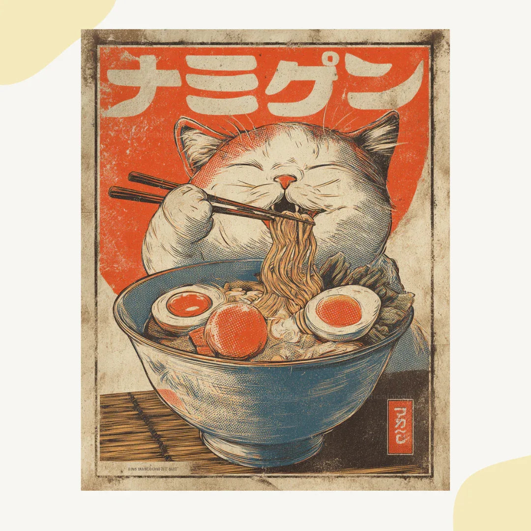 Vintage Ramen Animal Poster AI Art Prompt for Midjourney AI Image Generator - CITTRA Collective