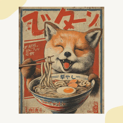 Vintage Ramen Animal Poster AI Art Prompt for Midjourney AI Image Generator - CITTRA Collective
