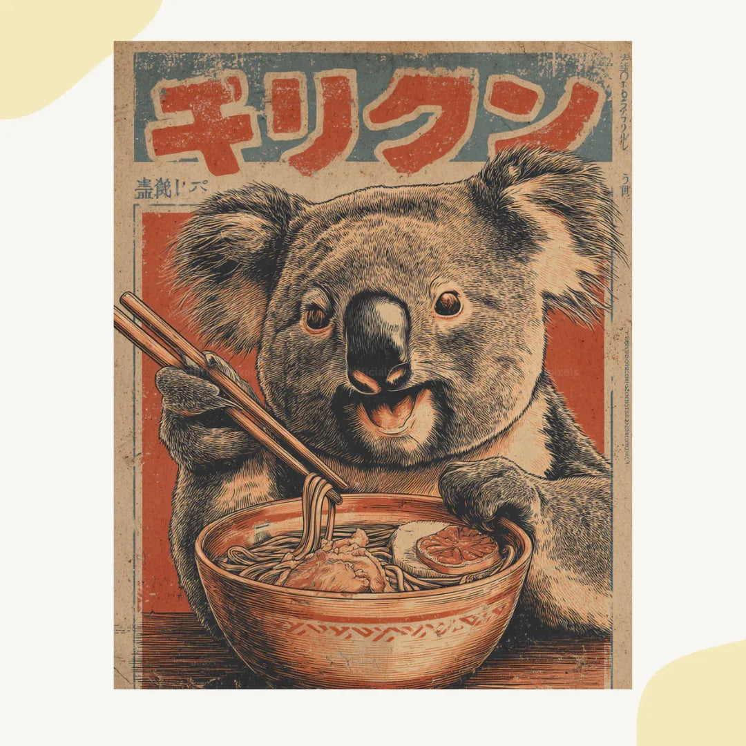Vintage Ramen Animal Poster AI Art Prompt for Midjourney AI Image Generator - CITTRA Collective