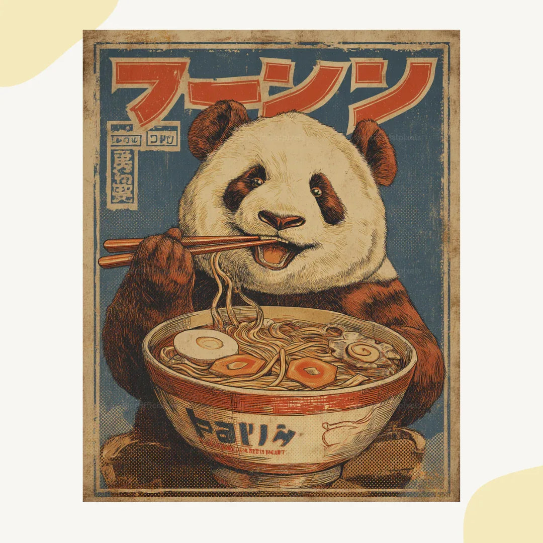 Vintage Ramen Animal Poster AI Art Prompt for Midjourney AI Image Generator - CITTRA Collective