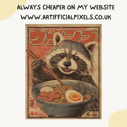 Vintage Ramen Animal Poster AI Art Prompt for Midjourney AI Image Generator - CITTRA Collective