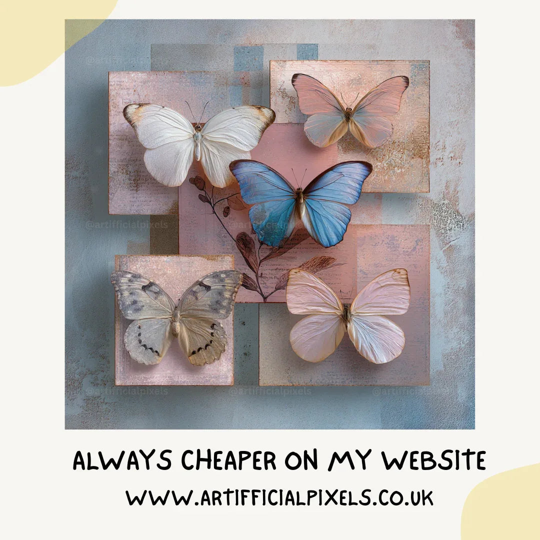 vintage-botanical-blue-pink-collage-prompt-for-midjourney-ai-art-butterflies