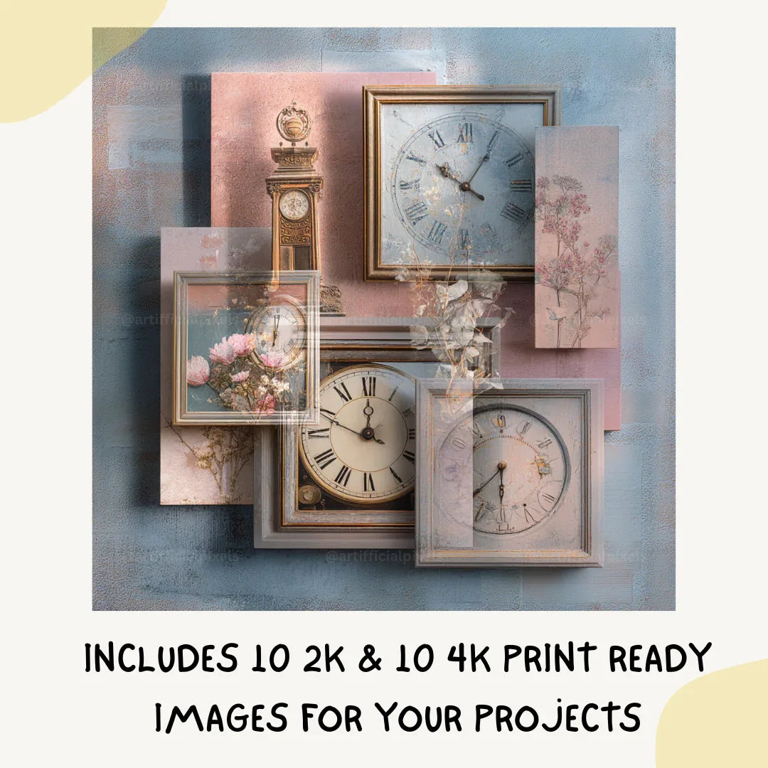 vintage-botanical-blue-pink-collage-prompt-for-midjourney-ai-art-clocks