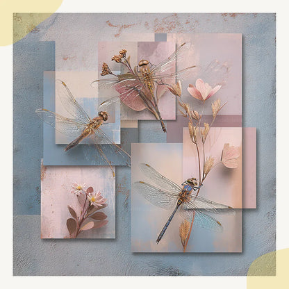 vintage-botanical-blue-pink-collage-prompt-for-midjourney-ai-art-dragonflies