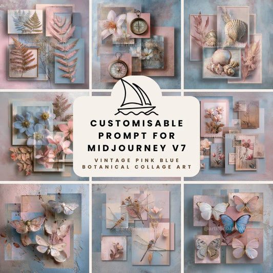 vintage-botanical-blue-pink-collage-prompt-for-midjourney-ai-art-front