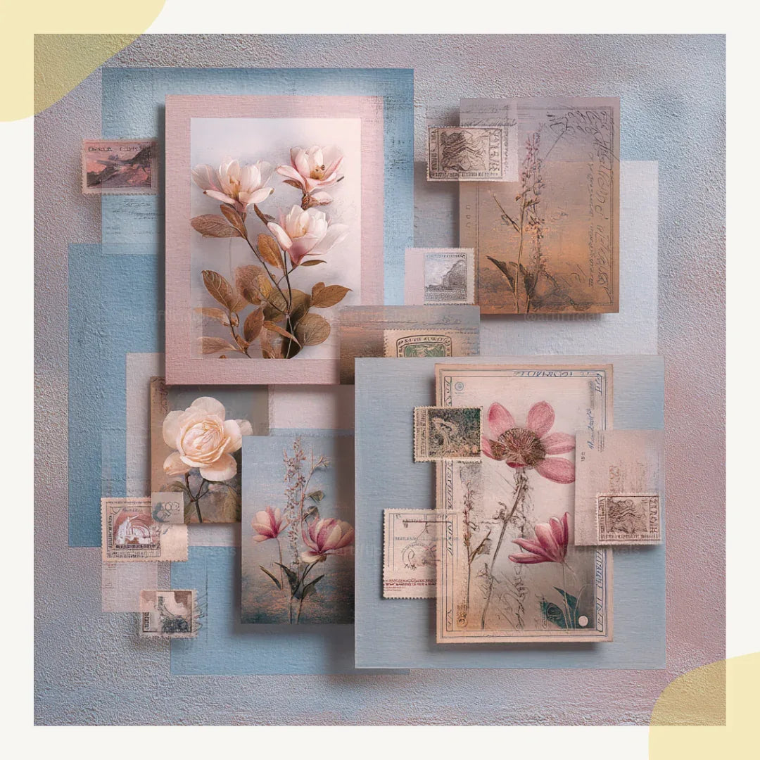 vintage-botanical-blue-pink-collage-prompt-for-midjourney-ai-art-postage-stamps