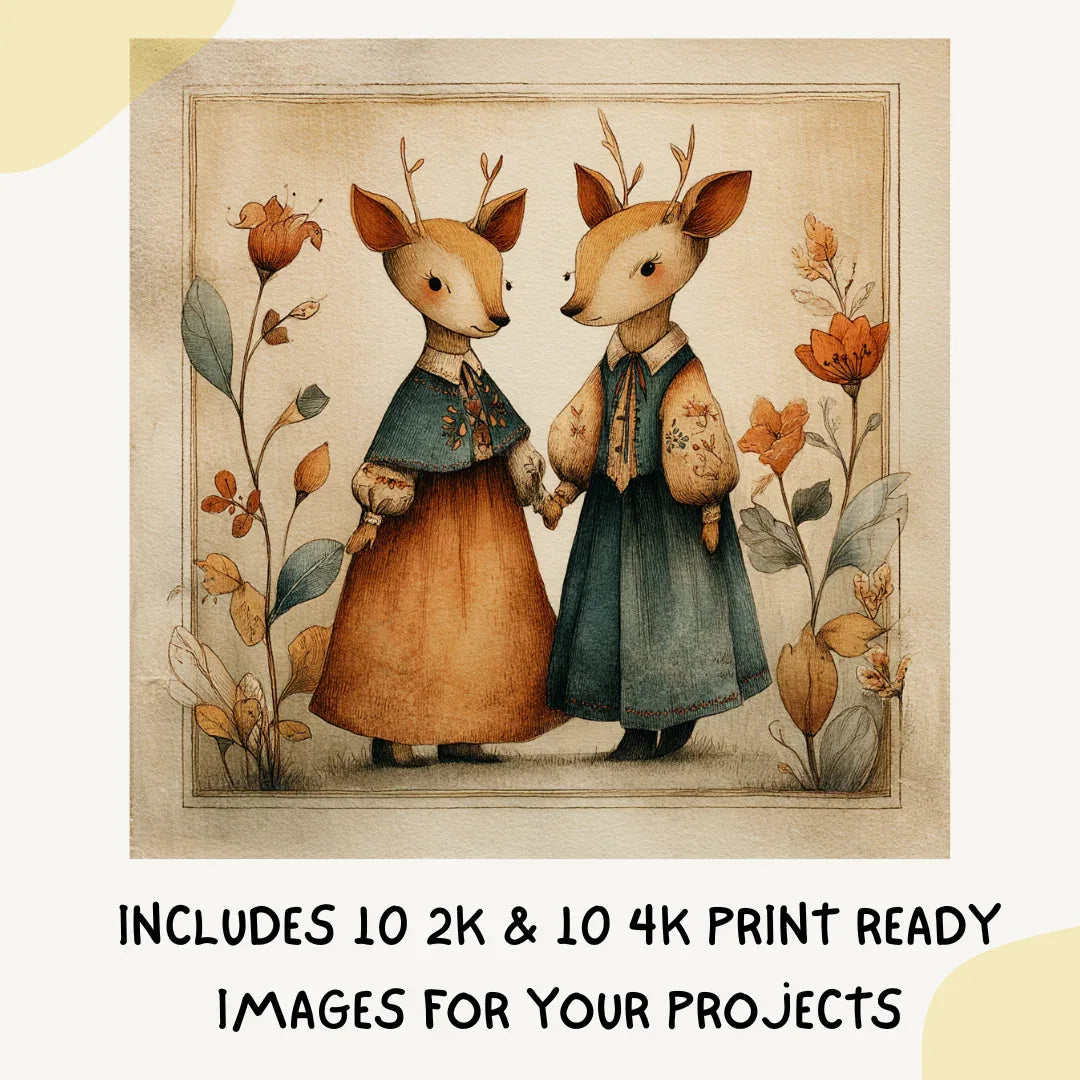 Vintage Folk Watercolour Animals AI Art Prompt for Midjourney AI Image Generator - CITTRA Collective