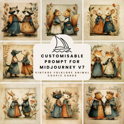 Vintage Folk Watercolour Animals AI Art Prompt for Midjourney AI Image Generator - CITTRA Collective