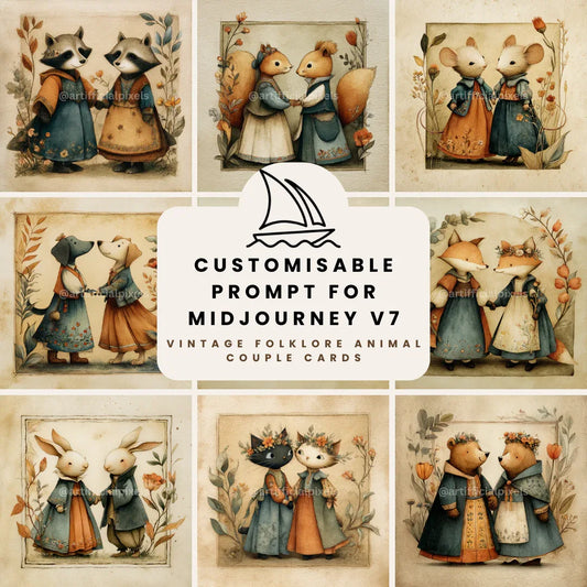 Vintage Folk Watercolour Animals AI Art Prompt for Midjourney AI Image Generator - CITTRA Collective