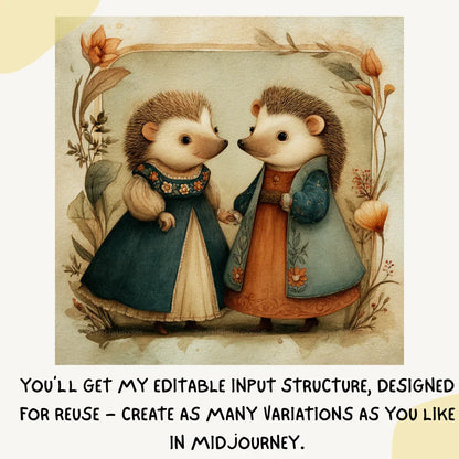 Vintage Folk Watercolour Animals AI Art Prompt for Midjourney AI Image Generator - CITTRA Collective