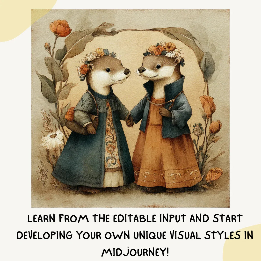 Vintage Folk Watercolour Animals AI Art Prompt for Midjourney AI Image Generator - CITTRA Collective