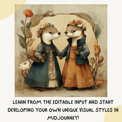 Vintage Folk Watercolour Animals AI Art Prompt for Midjourney AI Image Generator - CITTRA Collective