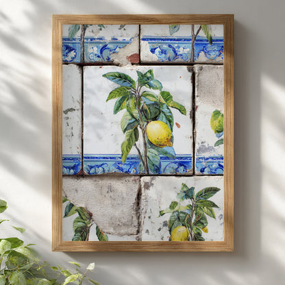 Realistic Portuguese Azulejo Lemon Poster – Mediterranean Tile Print