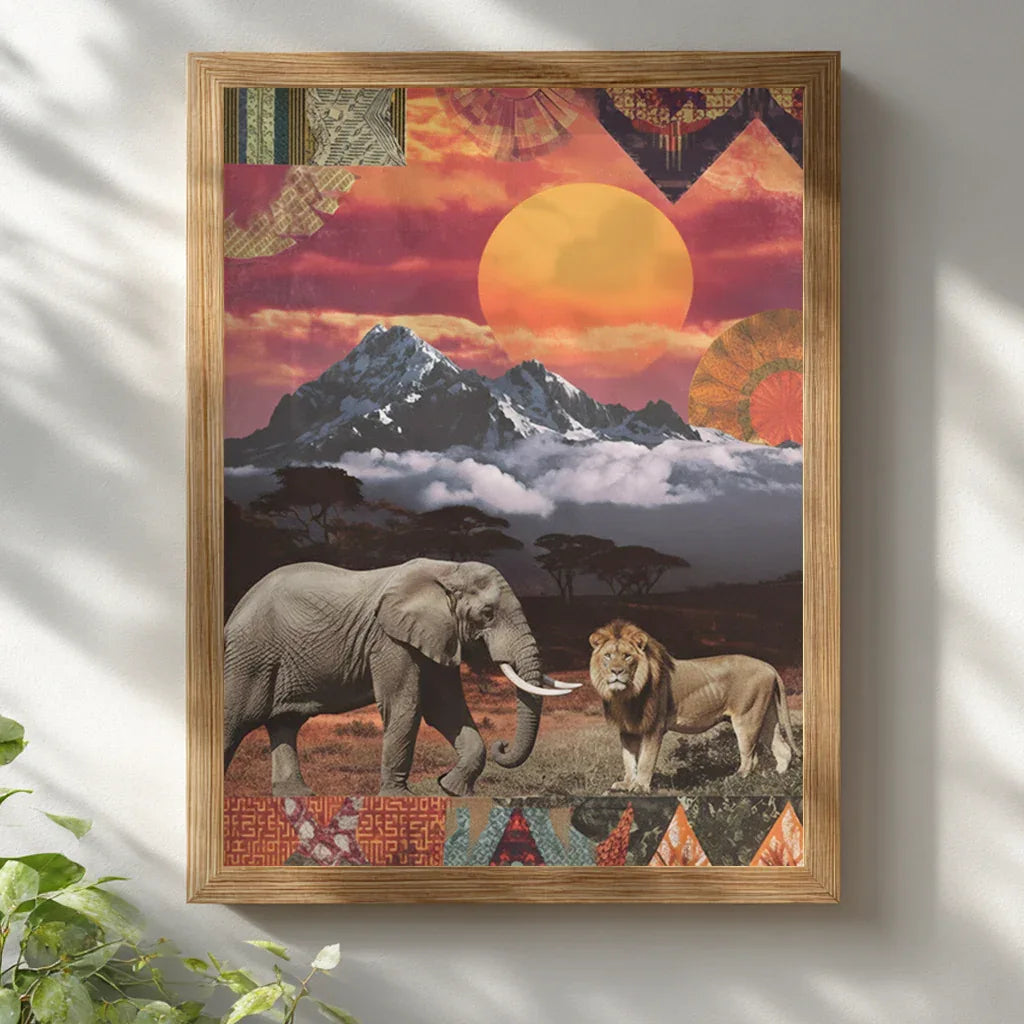 Kenyan Cultural Collage Art Print Inspired by African Landscapes and Wildlife - CITTRA Collective